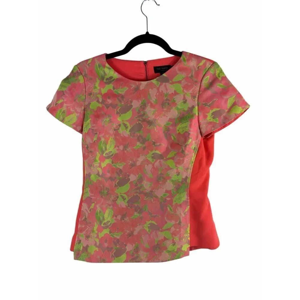 Ted Baker Neon Pink and Green Blouse- Size 2